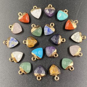 Altın Kaplama Kalp Şekli Doğal Taş Charms Akik Kristal Turquoises Jades Opal Taşlar Kolye Takı Yapımı için Küpe Kolye