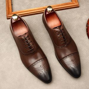 Grande Tamanho EUR45 Preto / Profundo Brogue Brogue Sapatos de Negócios Genuíno Couro Sapatos de Casamento Mens Sapatos