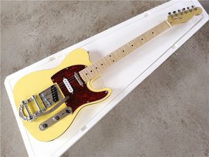 Sarı vücut elektro gitar, kırmızı inci pickguard, akçaağaç klavye, krom donanım, tremolo sistemi, özelleştirilmiş hizmetler sağlamak