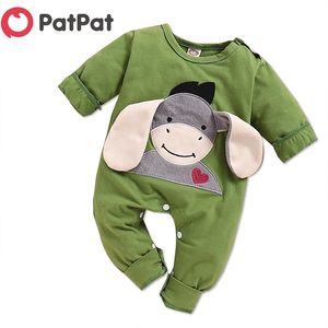 Primavera e outono bebê 3D design burro bordado bordado manga longa macacão para roupas de menino 210528