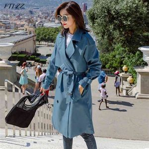 Jesień Długi Trench Coat Classic Double Breasted Belt Windbreaker Women Fashion Casual Business Business Outwear 210430