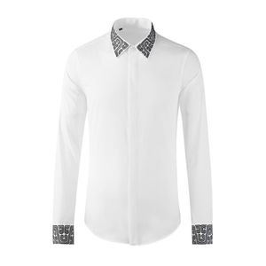 Men's Casual Shirts Chinese Style Embroidery Shirt Cotton Long Sleeve Slim Fit Business Social Formal Dress Men Clothing