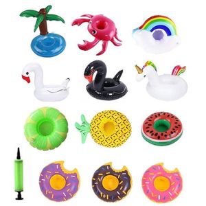 Aufblasbarer Getränkebecherhalter, bunte Bechermatte, Donut-Flamingo, Wassermelone, Zitronenform, PVC-Schwimmbecken, schwimmend, Ma qylGtg Verpackung 1423 V2