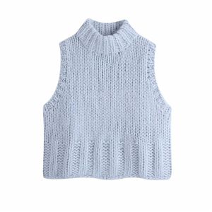 Elegant Women O-Neck Sweater Fashion Ladies Soft Loose Knitted Tank Sweet Female Solid Sky Blue Tops Chic Girl Vest 210427