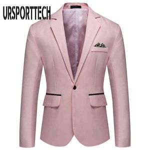 Koreanska män blazer slim passform suit jacka masculino bomull en spänne blazer svart blå vit plus storlek bröllop blazer mens coat 211111