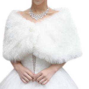 Neck Ties Wedding Winter Shawl White Faux Fur Cape Wrap Coat Party Shrug Accessories Bridal Accessory