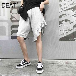 [Deat] Hip Hop Capris Women Loose Ruffle Hängande Crotch Casual Harlan Byxor Hög midja Svart Shorts Kvinnor Sommar GX985 210428