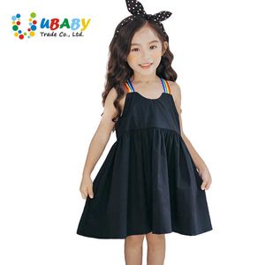 2020 neue Ankunft Kinder Kleidung Mädchen Regenbogen Strap Einfach Schwarz Baumwolle Kleid Schöne Casual Kinder Sommer Kleid Q0716