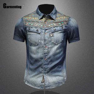 Wholesale models clothing for sale - Group buy Men s T Shirts Fashion Tops Summer Short Sleeve Model Patchwork Mens Denim Shirt Casual Slim Jean Blouse Sexy Men Clothing ZZAM