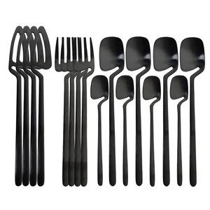 16 pezzi Set di stoviglie nere Decorazioni per la cucina Cucchiaio Forchetta Coltello Set di stoviglie Oro opaco Posate Gelato Dessert Zuppa Caffè Uso 211228