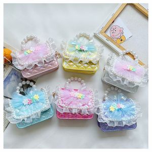 Cute Princess Mini Handbags Sweet Girls Small Shoulder Messenger Bags Baby Kids Pearl Chain Coin Purse Wallet