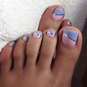 False Nails False Toe Nails Лето Простое Ношение Арт Узор Съемные Наклейки 24 Шката с клей для Girls 220225