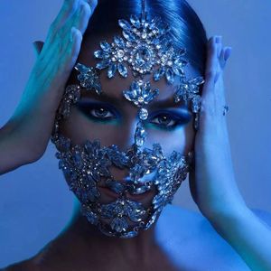 Dropship Düğün Tasarımcısı Bling Rhinestone Yüz Kadınlar Için Full Moda Kristal Karnaval Parti Lüks Maske Takı