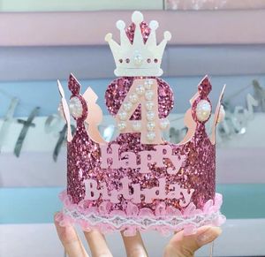 Party Decoration 1pc Personality Boy Girl Birthday Cake Crown Hat Custom Name Age Baby 1th Birth Celebrate Decor Prince Princess Pograph