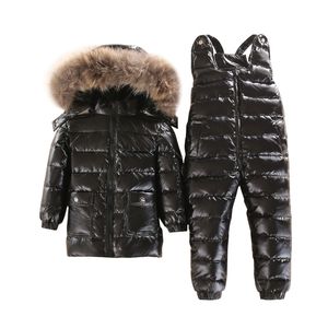 -30 gradi 3 ~ 5Y Snowsuit russo Set per bambini Baby White Down Ragazzi Abbigliamento impermeabile Cappotto per bambini Giacca invernale per ragazze Parka 211203