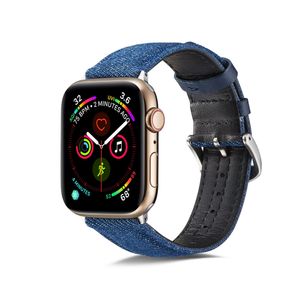 Blue Denim Tkanina Pasek do Apple Watch SE 6 5 4 40mm 44mm Band Leather Bransoletka do Iwatch 3 2 1 38mm 42mm Buckle Band Wrist