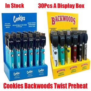 Cookies Backwoods Twist Preheat VV Battery 900mAh Bottom Voltage Adjustable Usb Charger Vape Pen For 510 Cartridges 30Pcs A Display Box Batteries on Sale