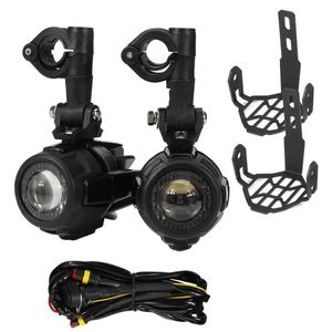 12V/24V 10-30V 60W 4000LM Pair Second Generation Motorcycle LED Auxiliary Fog Spot Light with Protector Cover and Wiring Harness Switch For BMW R1200GS F800GS