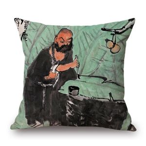 Cushion/Decorative Pillow Retro Ink Painting Cushion Cover Chinese Pastoral Landscape Home Decorative Pillowcases Thicken Linen Car Adornmen