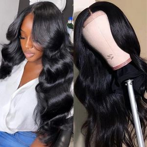 Mongolian Human Hair Wigs Body Wave 4x4 Lace Closure Wig for Black Women Natural Color