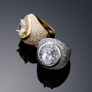 Wysokiej jakości żółty biały Pozłacany Bling Round CZ Diamond Pierścienie dla mężczyzn Kobiety Nice Prezent Hip Hop Ring Biżuteria Rozmiar 6-10