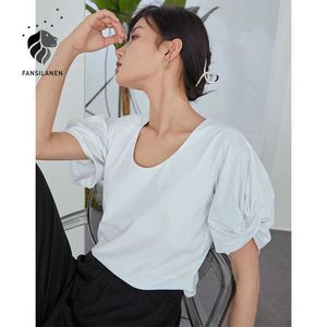 FANSILANEN White Rose Red Black Twisted Short-sleeved T-shirt Women Summer Design Sense Niche Casual Top Shirts 210607