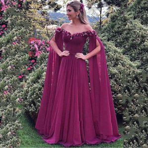 2021 Off The Ramię 3D Kwiaty Długie Prom Dresses Szyfonowa Specjalne okazje Party Suknie Vestidos de Fiesta
