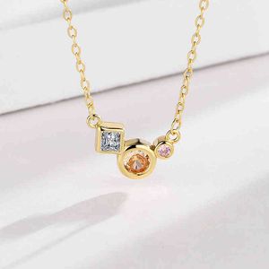 S925 Silver Diamond Inlaid Round Necklace Women's Fashion Korean Simple Square Zircon Clavicle Chain Valentine's Day Gift