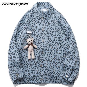 Мужские затылки тонкие куртки Harajuku Leopard Print рубашка весна уличная одежда толстые рубашки с длинным рукавом мужская винтажная одежда 210601