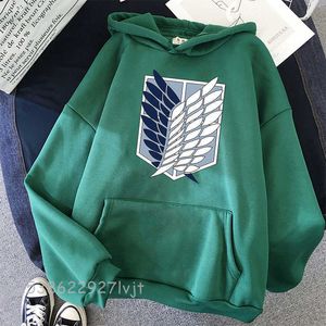 Anime Hoodie Attack на Titan Hooded Camisa Streetwear Harajuku Толстовка для женщин Унисекс Спорт Hoody Green Tops 210720