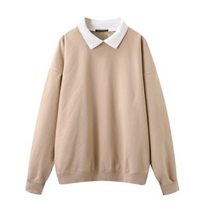 Puwd Oversize Girls Vintage Sweatshirts Spring-秋のファッションレディース襟フリースプルオーバー緩い女性シック210427