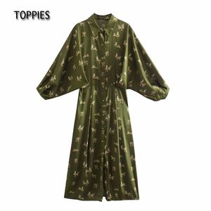 Toppies мода животных печать рубашки платья женщин свободные MIDI платье женский с длинным рукавом леопардовый одежда 210412