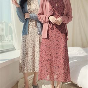 S-XLスプリングローブシフォンFemme Boho OLカジュアルレッドロングスリーブプリント女性ドレス女性ドレスvestido 210417