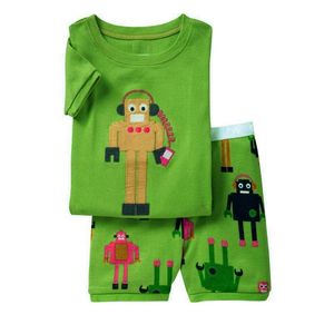 로봇 어린이 잠옷 여름 짧은 잠옷 소년 의류 Pijama 정장 소녀 잠옷 나이 가운 코튼 티셔츠 바지 210413