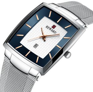 Reward 48*37mm Diameter Dial Simple Excellent Quartz Mens Watch Calendar Comfortable Steel Mesh Belt 6MM Ultra Thin Gentlemans Watches