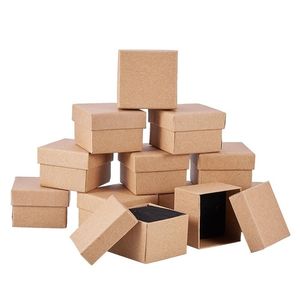 24pcs Kraft Jewelry Box Gift Cardboard Boxes for Ring Necklace Earring Womens Gifts Packaging with Sponge Inside 211014