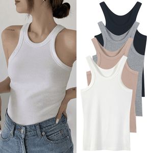 Ribbed Tank Top Women White Summer Casual Fitness Vest Solid Colors Knitted Off Shoulder Sexy Tops Fashion Harajuku Korean