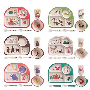 Bamboo fiber children's tableware set, creative cartoon rice bowl, baby partition plate, five pieces gift sets
