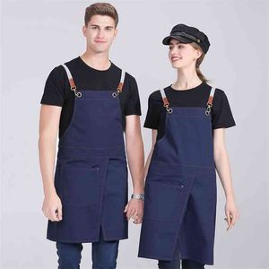 Moda espessada impermeável canvas aventais para mulheres e homem cozinha cozinhar acessórios de cozimento Café BBQ Cabeleireiro macacão 210629