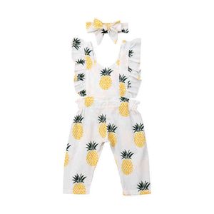 Pudcoco USPS Schnelle Lieferung Neugeborenen Baby Mädchen Ananas Strampler Ärmellose Kleidung Rüschen Body Overall Sommer Outfit Set G220223