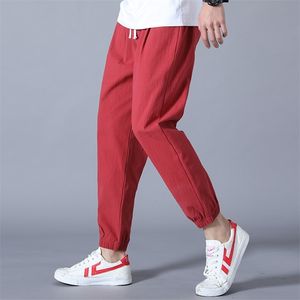 Plus Size Summer Harem Pants Men Streetwear Loose Jogger Solid Cotton Ankle Length Casual Trousers 210715