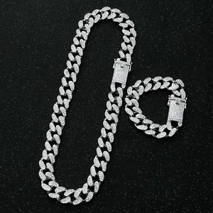 Naszyjnik Ras Neck z 20mm siatki Cuban Chain, Biżuteria Hip-Hop, Męska Kryształ Diamentowy Naszyjnik ICE Q0809