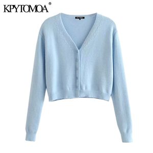 Women Fashion Single Breasted Cropped Knitted Cardigan Sweater Vintage Long Sleeve Female Outerwear Chic Tops 210416