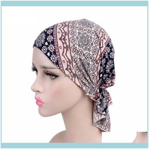 Beanie/Skl Caps Hats, Scarves & Gloves Fashion Aessories Women Flower Muslim Ruffle Cancer Chemo Hat Hair Loss Beanie Under Scarf Turban Hea