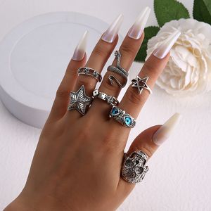 S2617 Gioelleria Raffinata E Alla Moda Anello Knuckle Set Stile Punk Cranio Serpente Gufo Stella Marina Fiore Geometrica Impilabile Anelli Set 7 pz/set