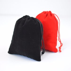 100st Stor 10x15cm Svart Mjukt Velvet Bag Drawstring Pouch Röd Smycken Förpackning Väskor För Bröllop Julår Festgåva