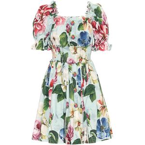 Summer Runway Puff Sleeve Rose Floral Print Green Women Off Shoulder Petel Buttons Pocket Elastic Waist Beach Boho Dress 210416