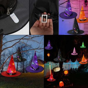 LED garden home the tree hanging ornament glowing hat wizard witch cap lights halloween festival lantern masquerade accessory Y0730