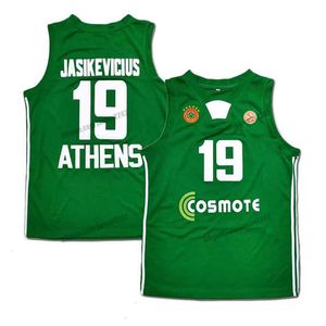 Camisa de basquete personalizada Sarunas Jasikevicius # 19 Panathinaikos Athens Euroleague Baloncesto Europeo Men's Stitched Green Any Name Number Size S-4XL Vest Jerseys