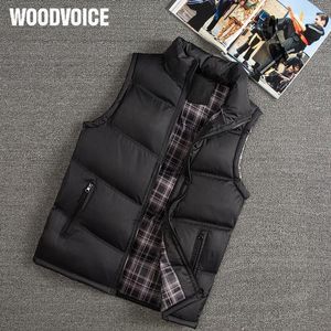 Men's Vests Woodvoice Brand Winter Vest Men Slim Fit Casual Male Warm Waistcoats Sleeveless Jackets Stand Collar Plus Size1